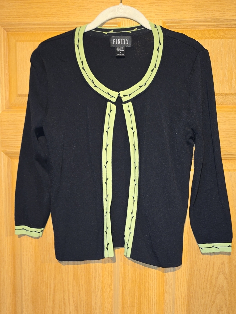 Finity Black Cardigan with Lime Trim and Arrow Stitch